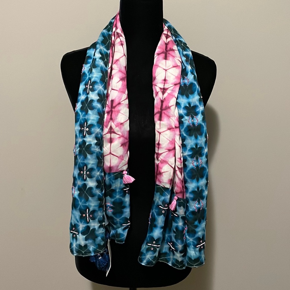 Anthropologie Tie Dye Pink and Blue Scarf - NWT